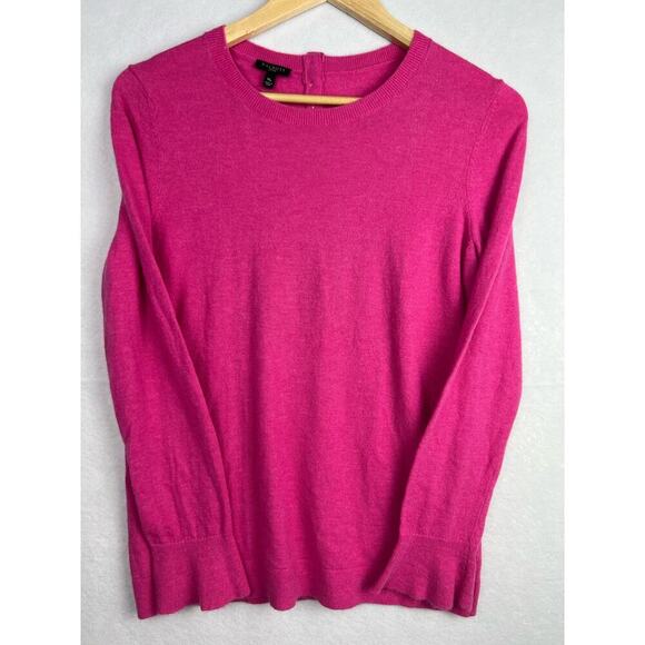 Talbots M Petite Fuchsia Pink Lambswool Lightweight Flounce Bell Sleeve Sweater - Picture 4 of 10